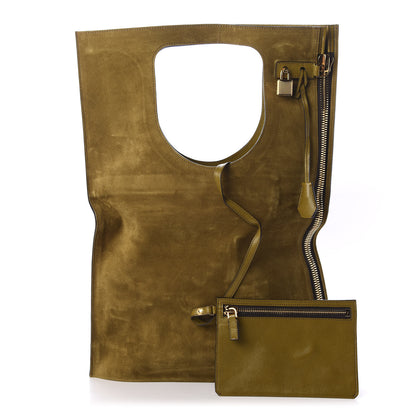 Tom Ford Suede Large Alix Padlock Zip Shoulder Bag Olive 1 of 10