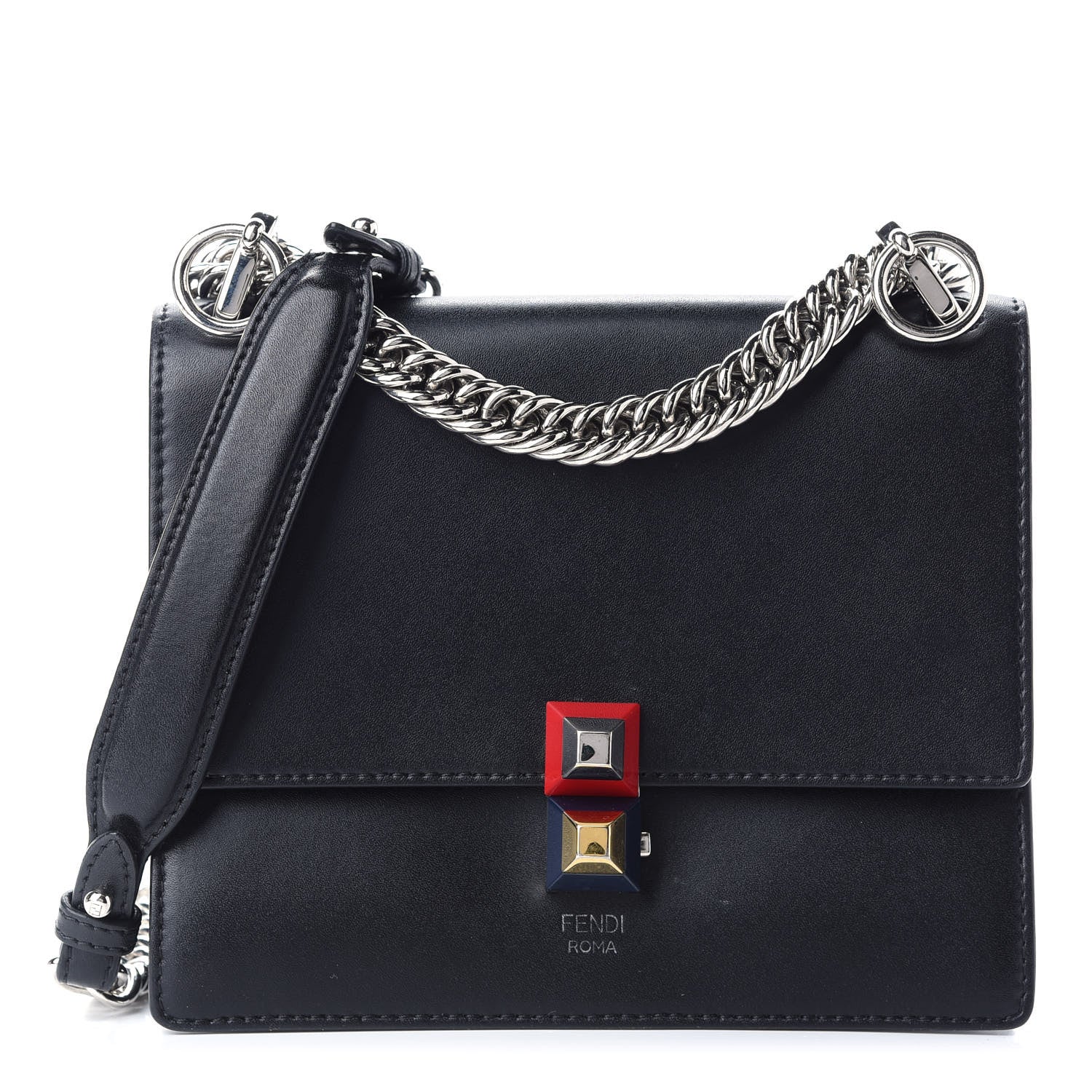 Fendi Vitello Liberty Studded Small Kan I Shoulder Bag Black Multicolor 1 of 9