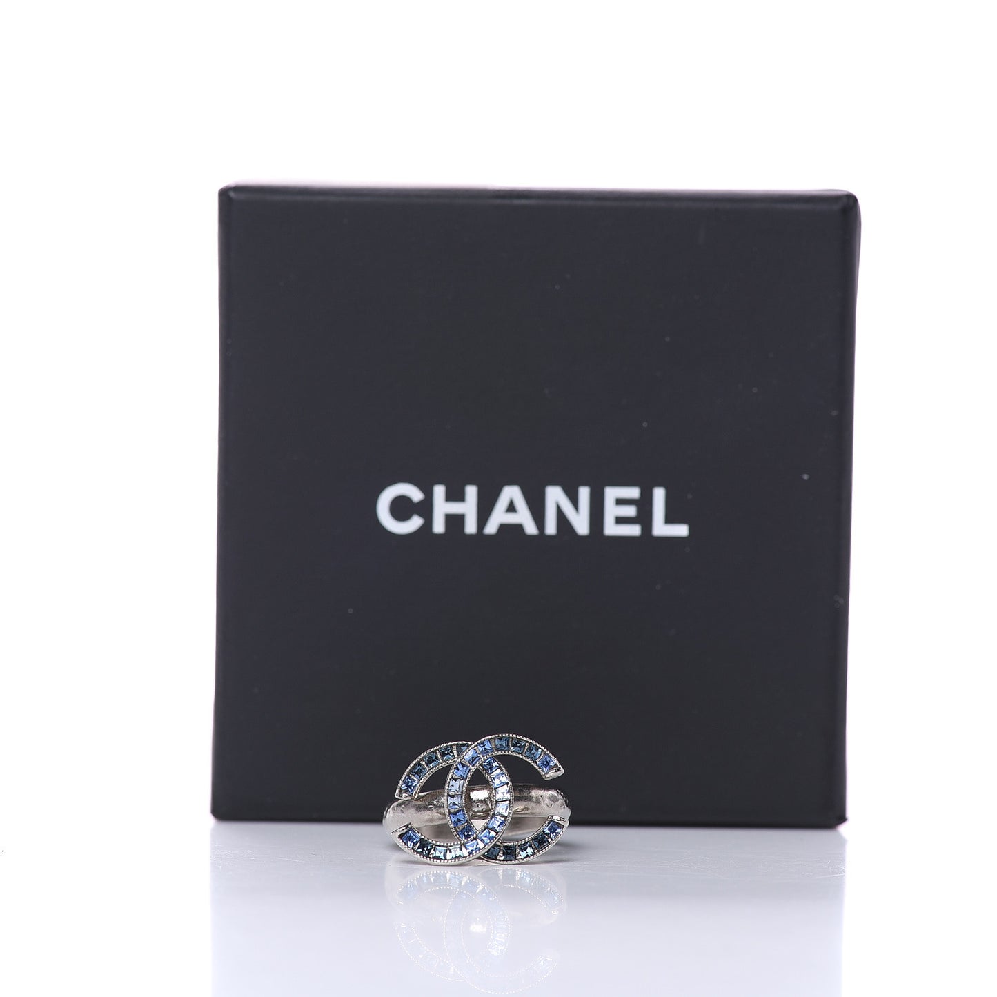Crystal Baguette CC Ring 7 Blue Silver