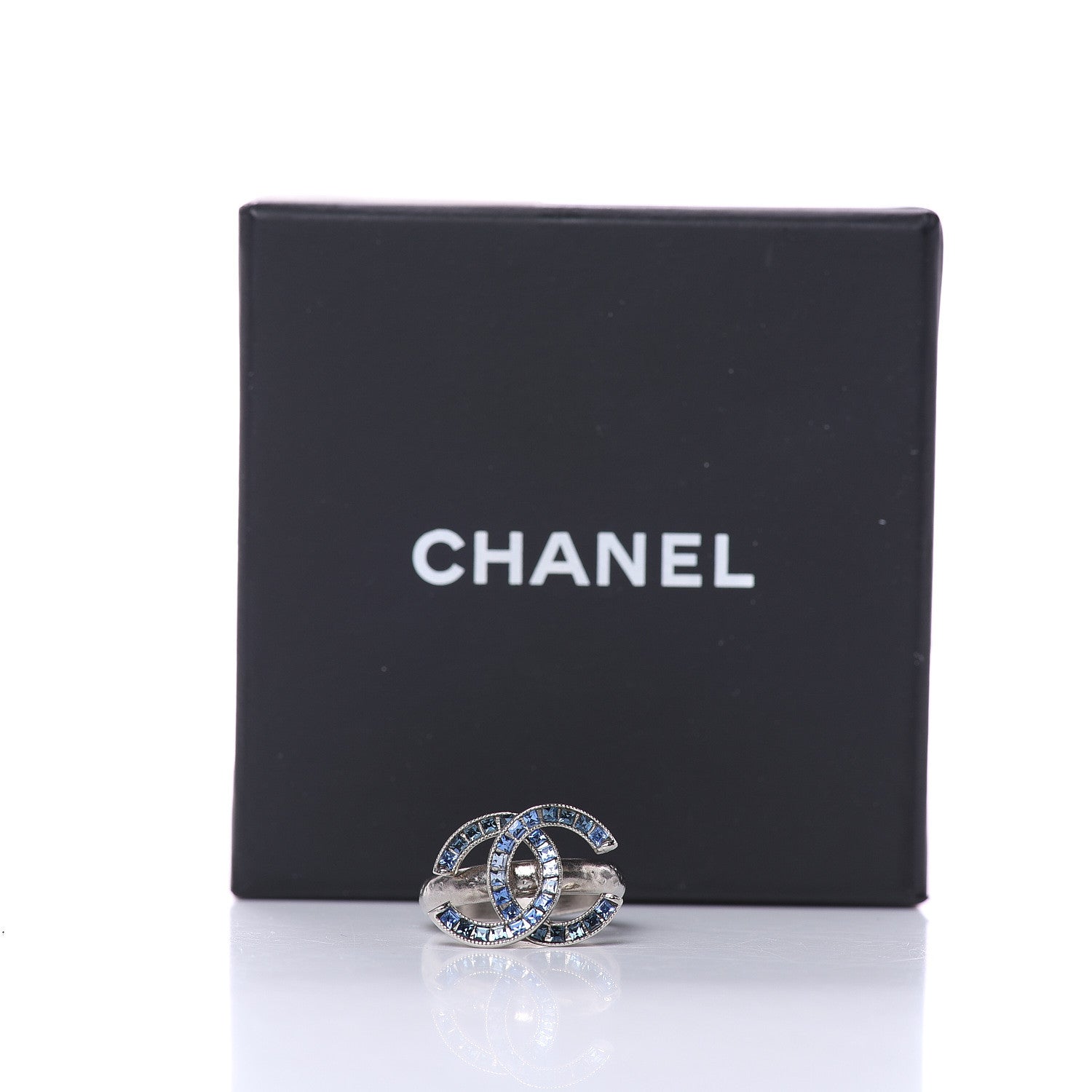 Chanel Crystal Baguette CC Ring 7 Blue Silver 5 of 5