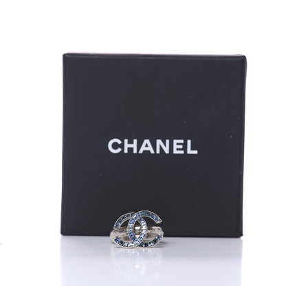 Chanel Crystal Baguette CC Ring 7 Blue Silver 5 of 5