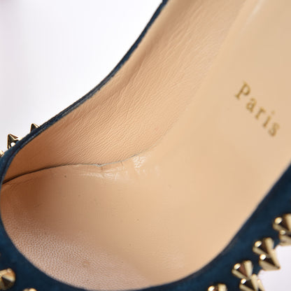 Christian Louboutin Veau Velours Calf Hair Leopard Lady Peep Spikes VIP 150 Pumps 39.5 Blue Khol Bronze 7 of 7