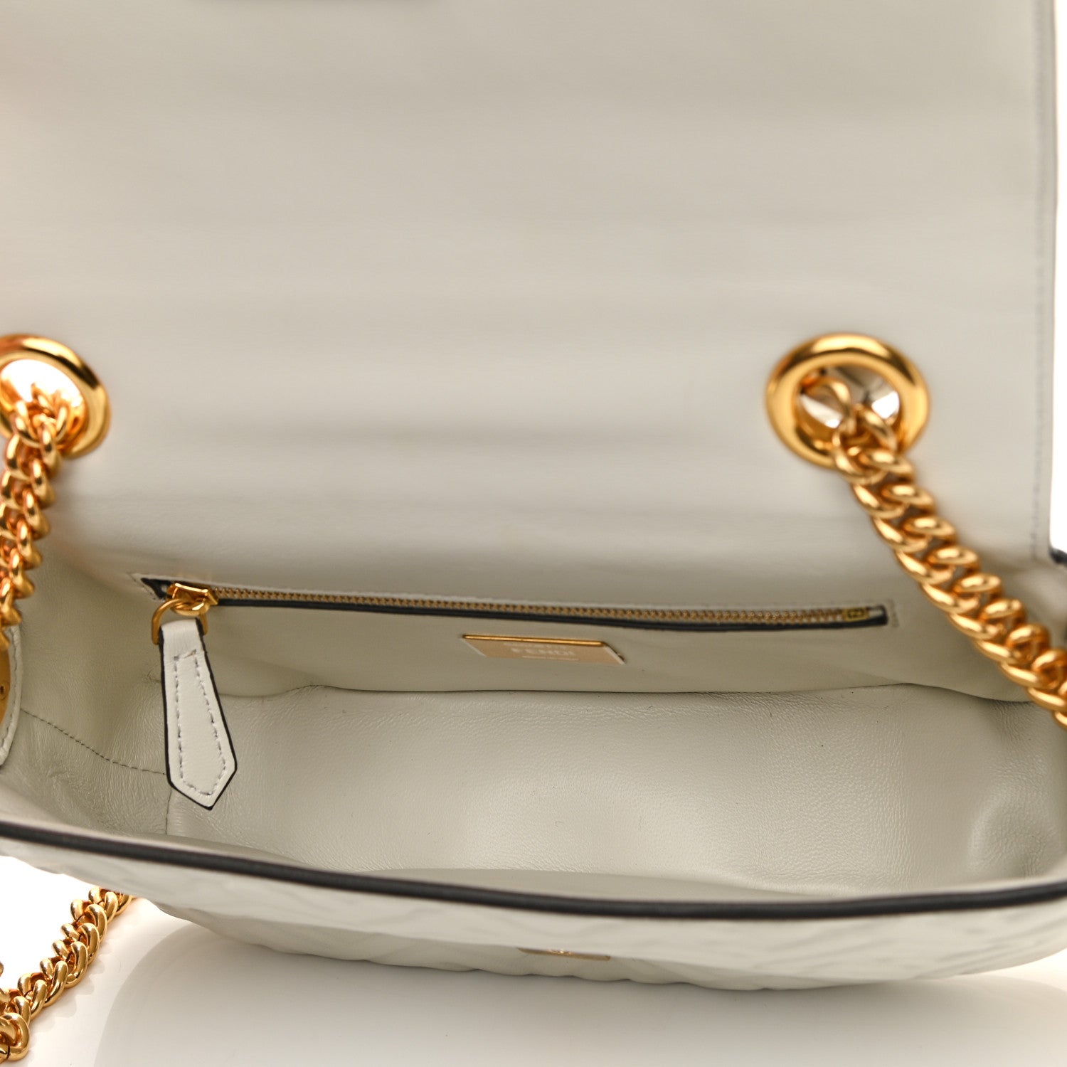 Fendi Nappa Small FF Embossed Midi Chain Baguette White 5 of 10