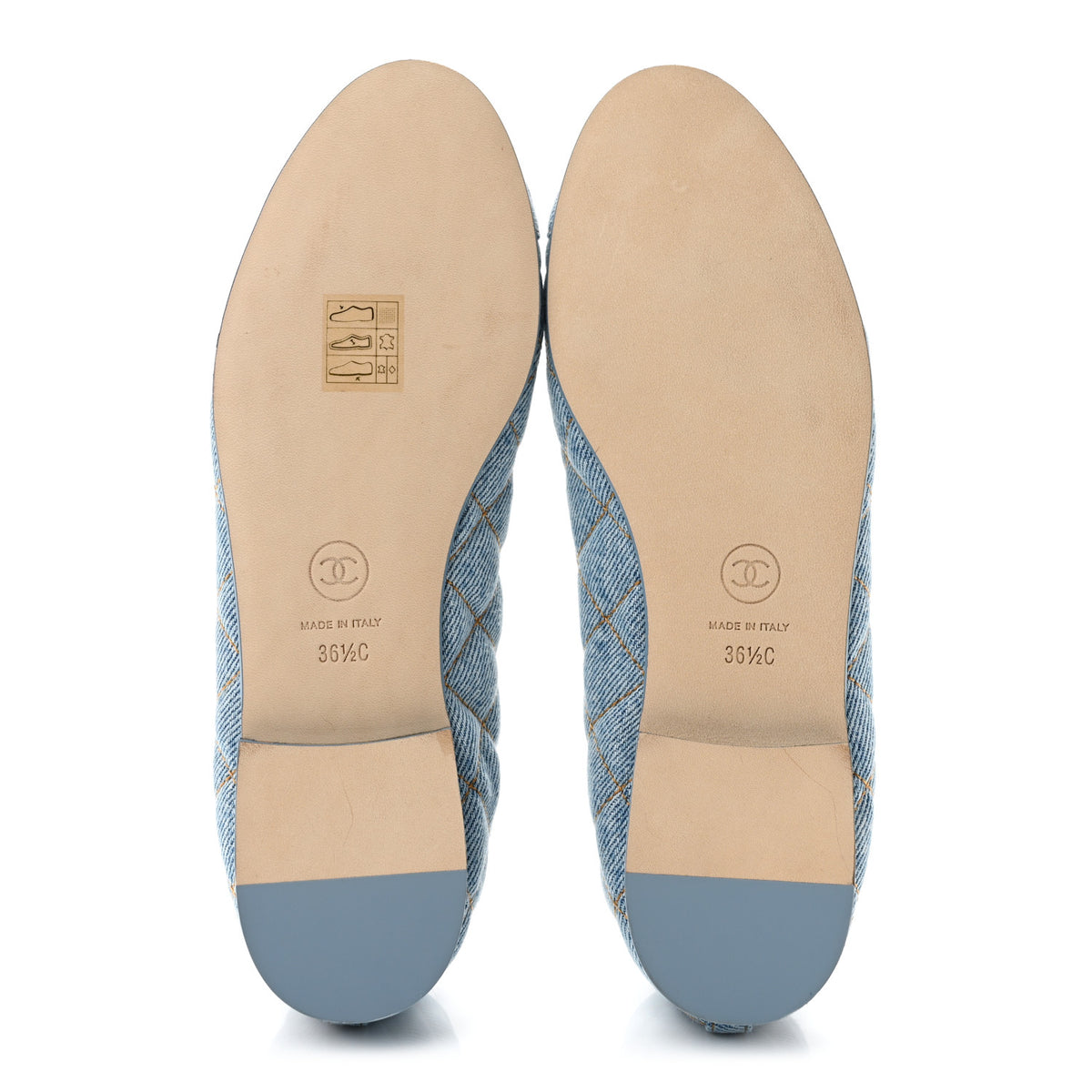 Denim Quilted Cap Toe CC Ballerina Flats 36.5 Light Blue