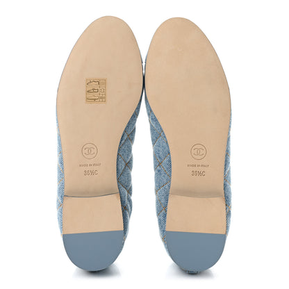 Chanel Denim Quilted Cap Toe CC Ballerina Flats 36.5 Light Blue 6 of 10
