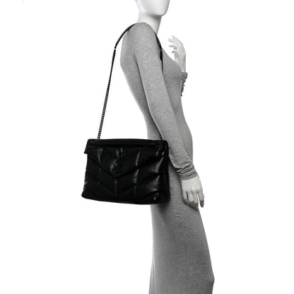 Saint Laurent Lambskin Quilted Monogram Monochrome Medium Loulou Puffer Chain Satchel Black 2 of 13