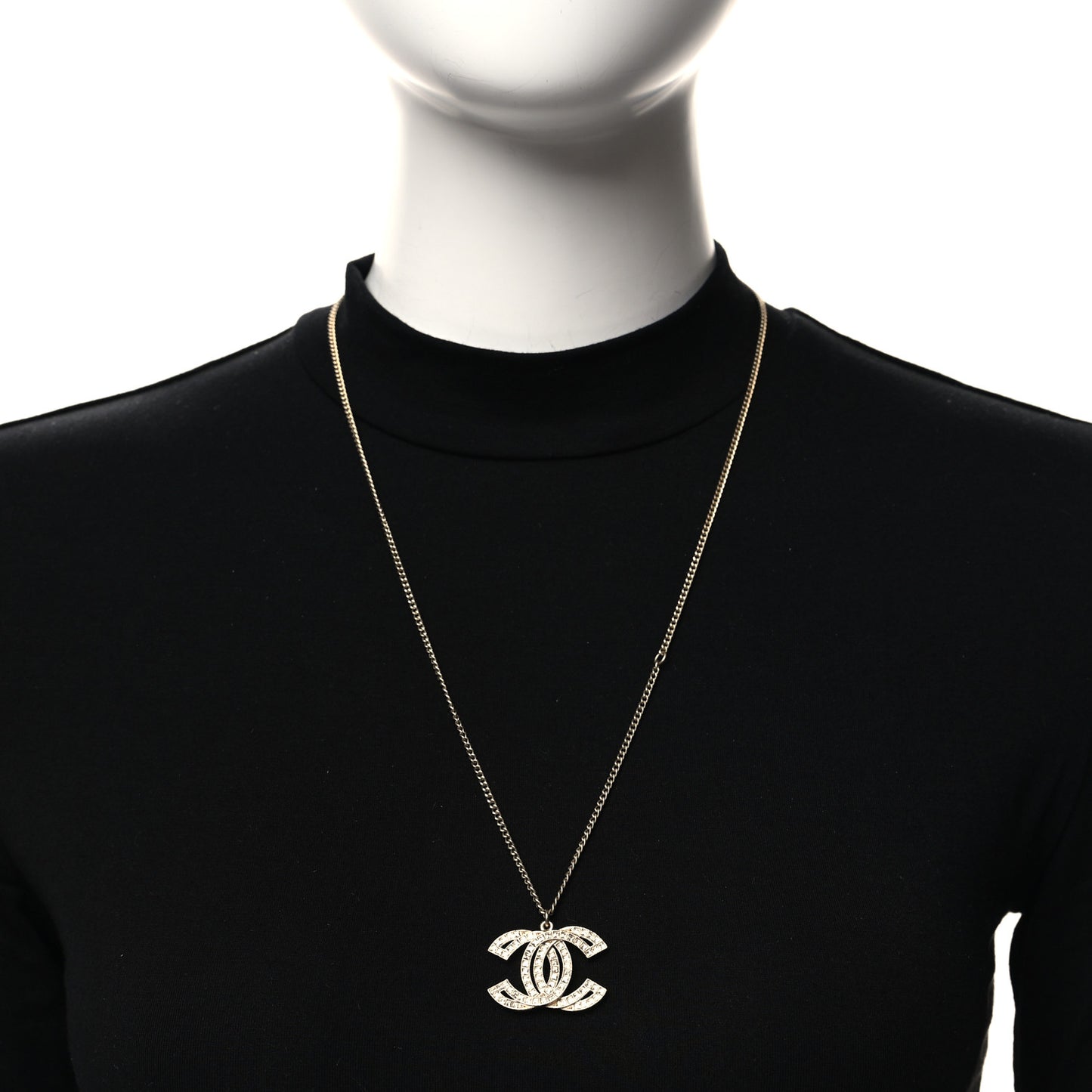 Metal Crystal Baguette CC Pendant Necklace Gold