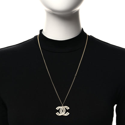 Chanel Metal Crystal Baguette CC Pendant Necklace Gold 2 of 4