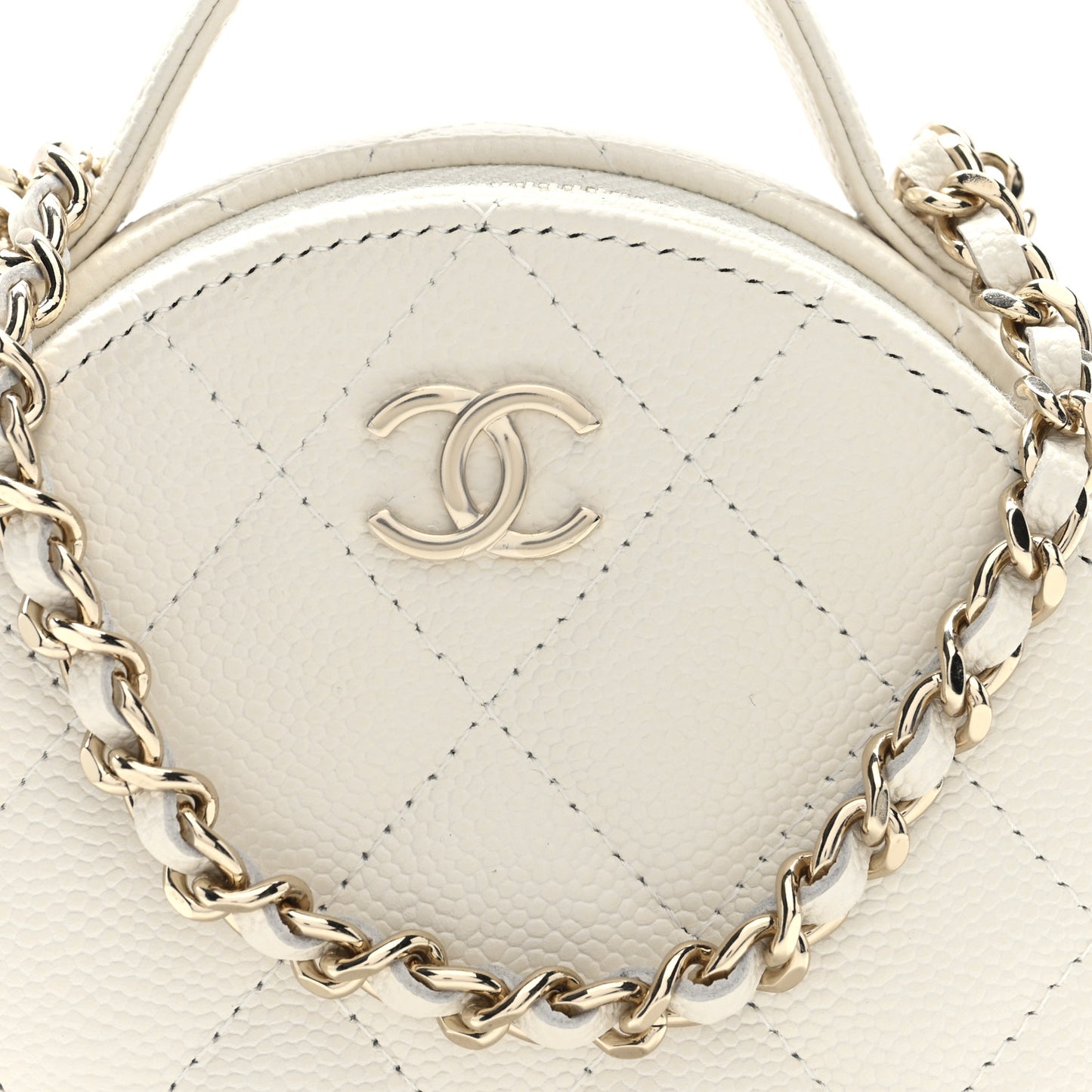 Caviar Quilted Round Handle With Care Vanity With Chain White