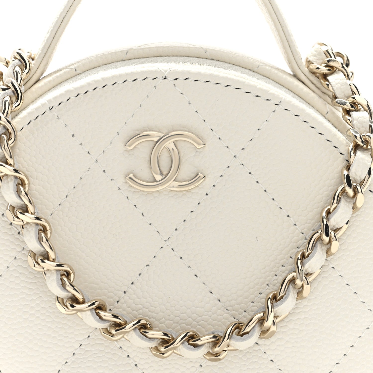 Chanel Caviar Quilted Round Handle With Care Vanity With Chain White 9 of 12
