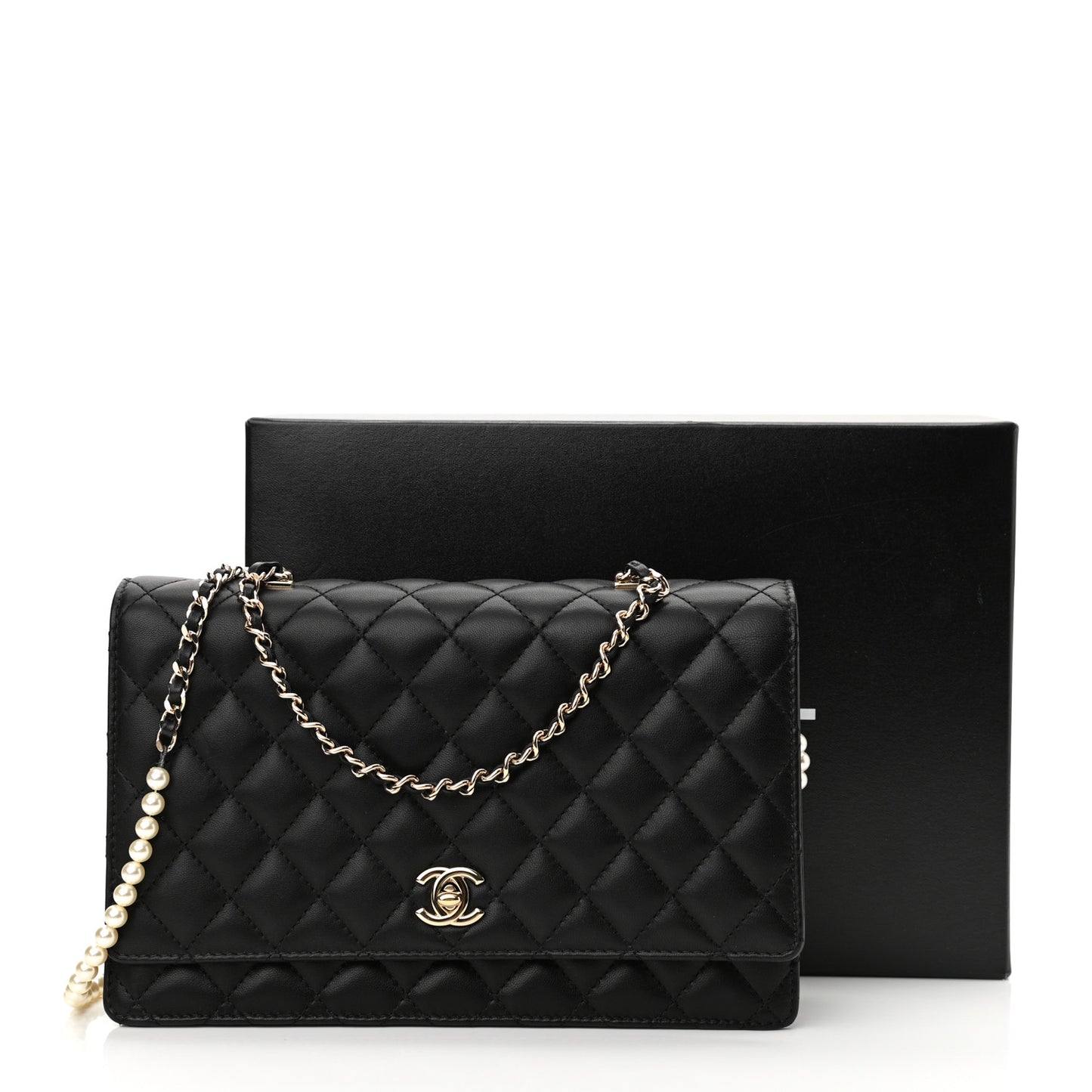 Lambskin Quilted Fantasy Pearl Flap Black