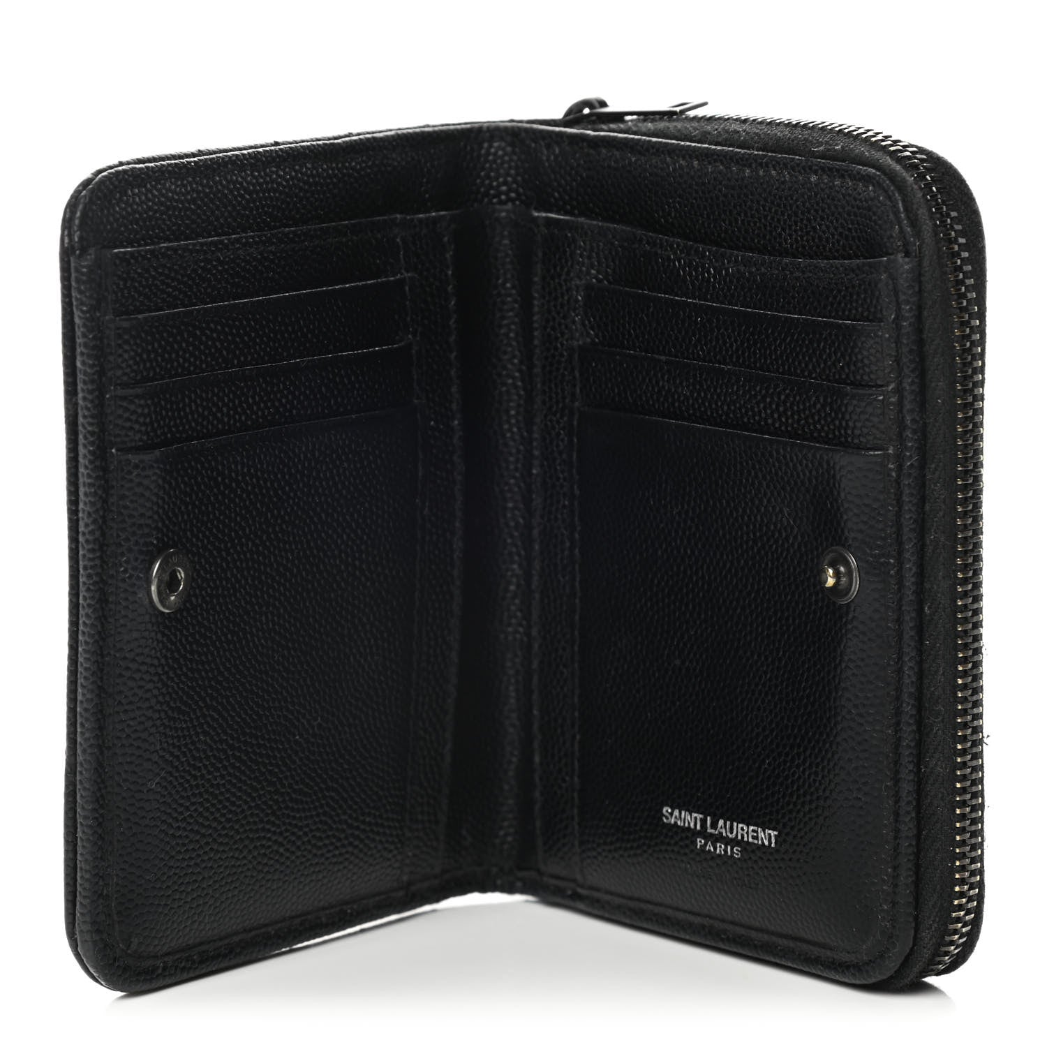 Saint Laurent Grain De Poudre Matelasse Chevron Monogram Monochrome Compact Zip Around Wallet Black 6 of 11