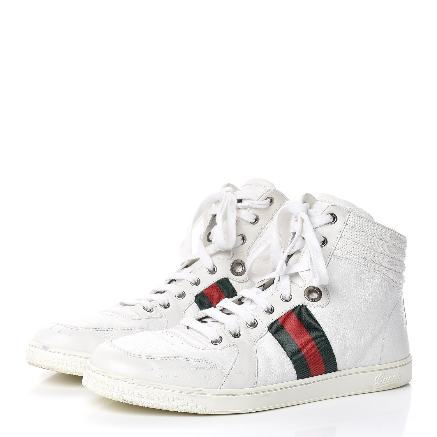 Gucci Calfskin Web Mens Coda High Top Sneakers 9 White 3 of 14