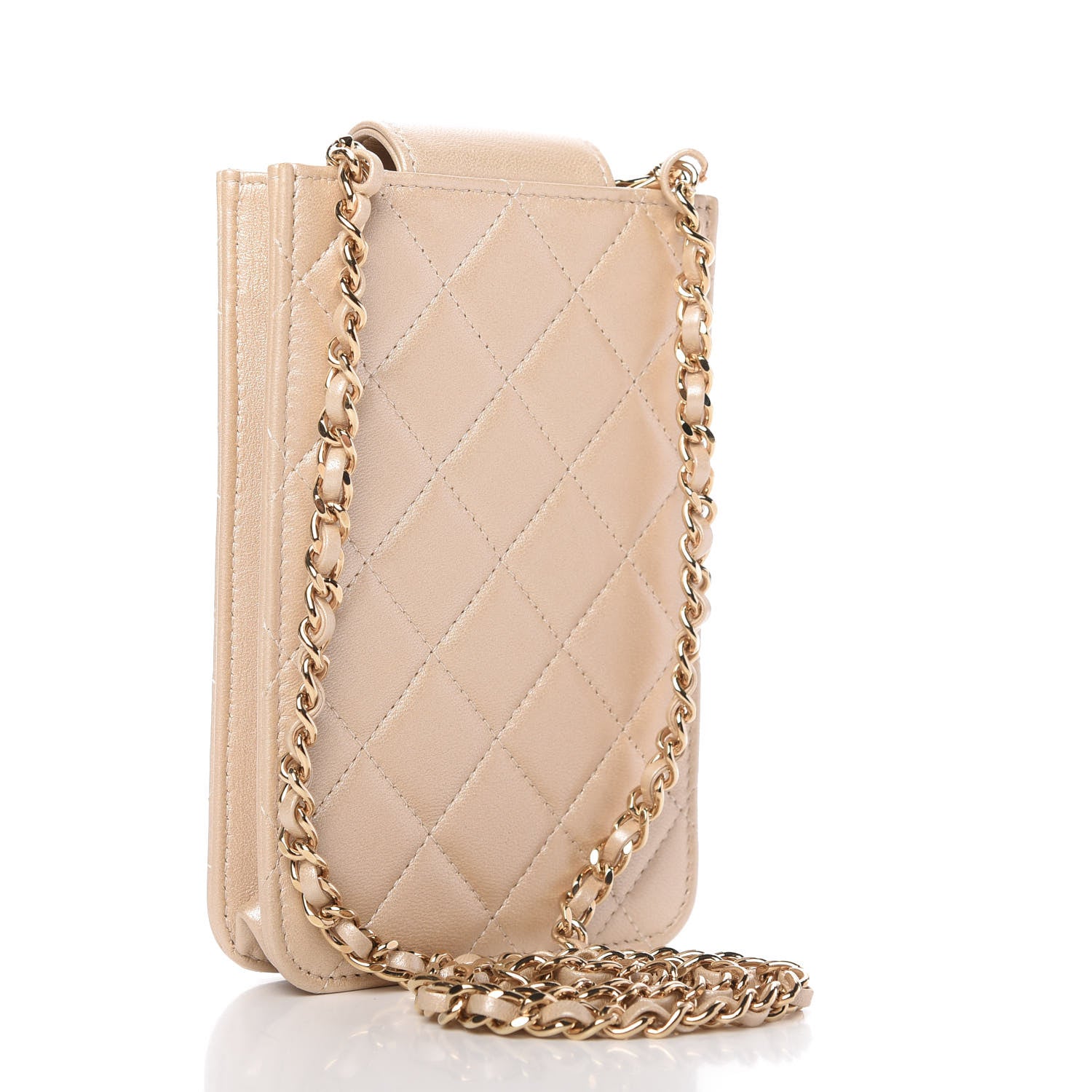 Chanel Metallic Lambskin Quilted CC Phone Holder Light Gold 3 of 11