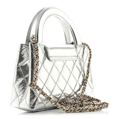 Chanel Metallic Aged Calfskin Quilted Nano Kelly Shopper Silvery 3 of 14