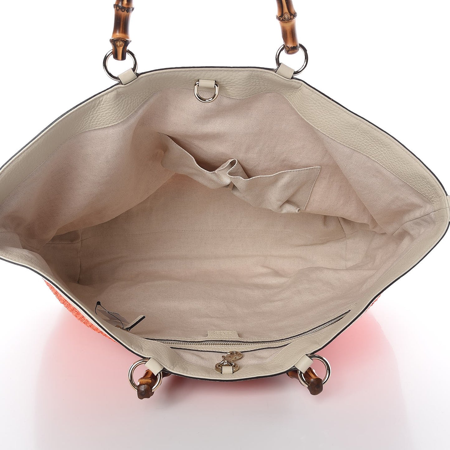 Straw Calfskin Bamboo Shopper Tote Orange