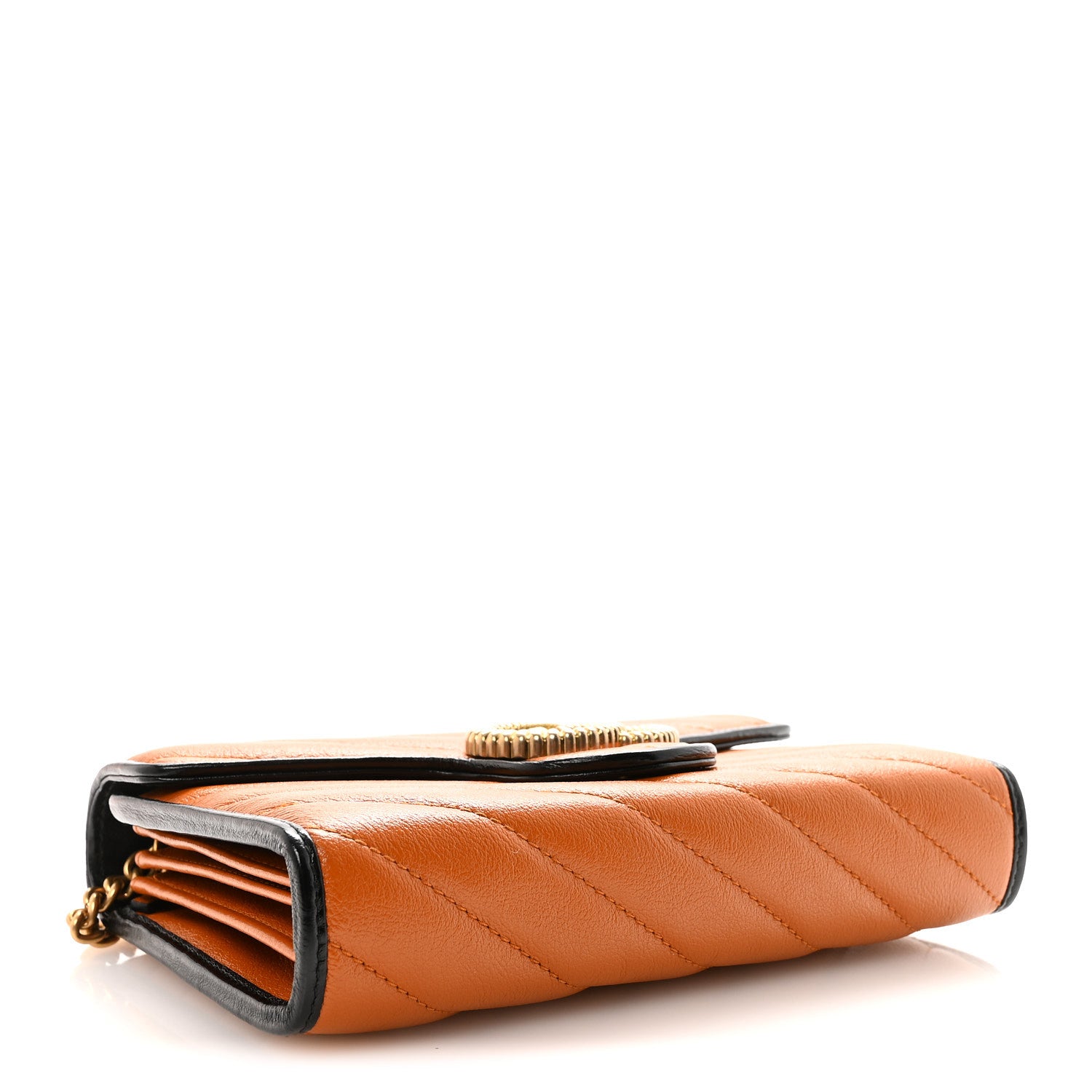 Gucci Vintage Effect Calfskin Matelasse Diagonal Torchon GG Marmont Chain Wallet Cognac 4 of 10