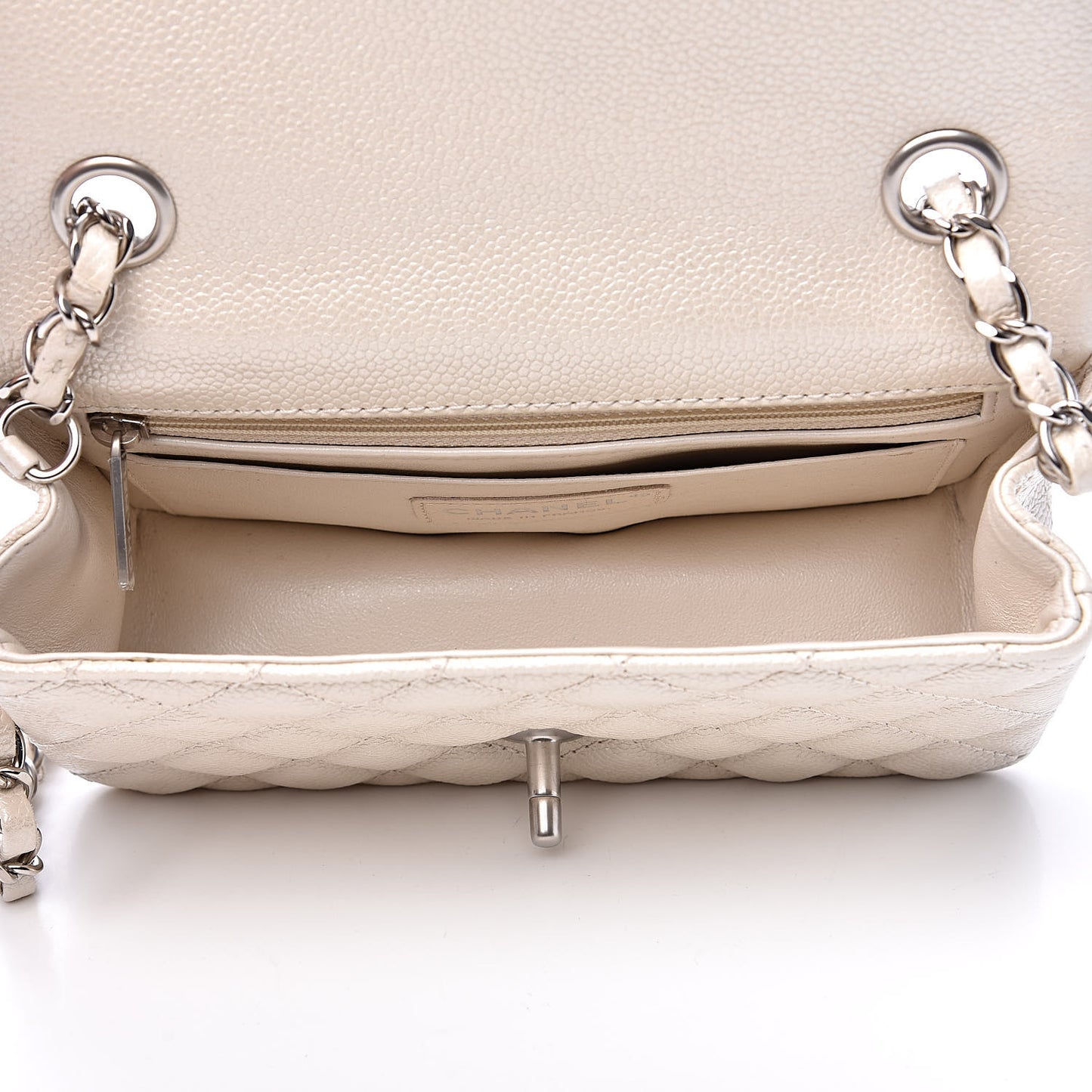 Pearly Caviar Quilted Mini Rectangular Flap White