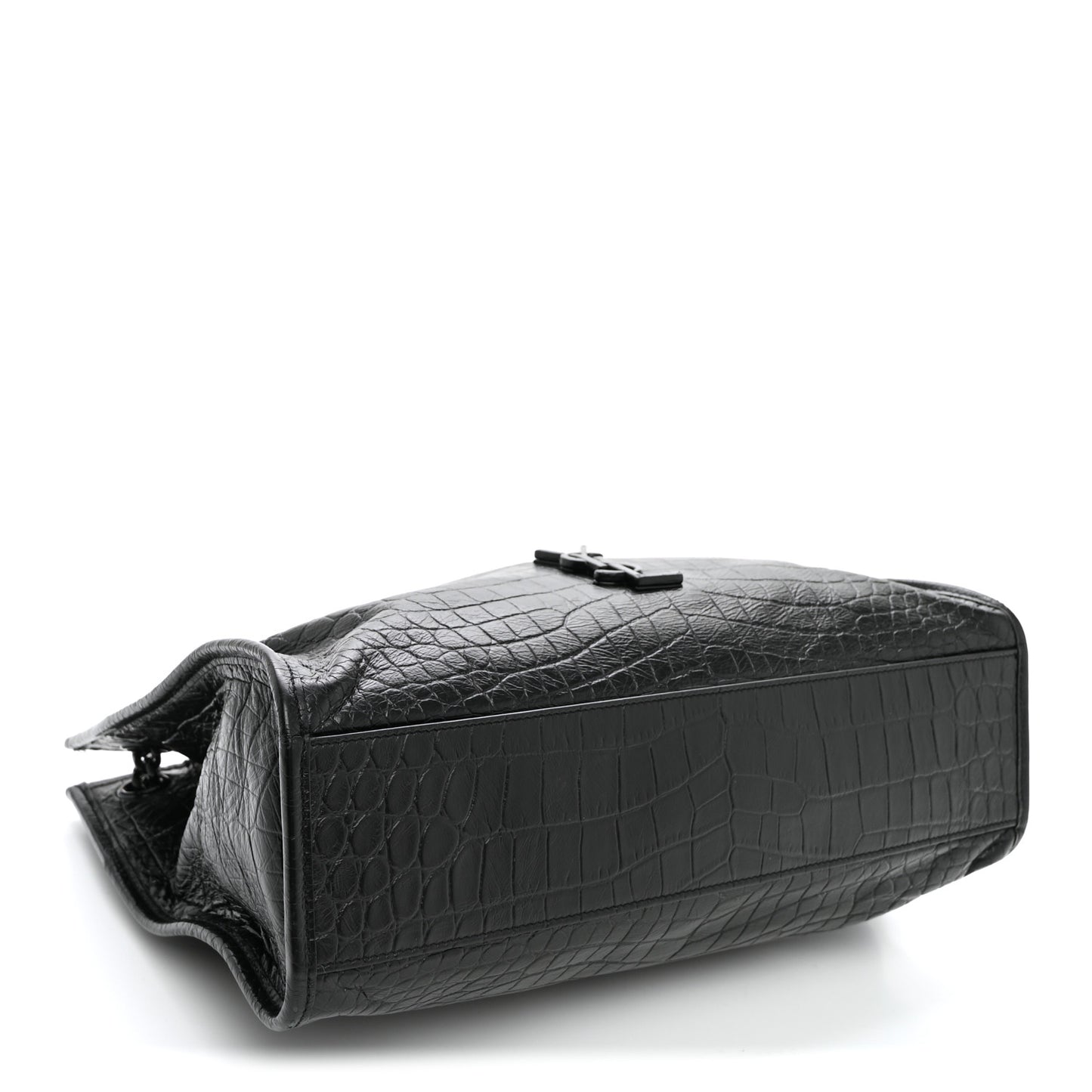Calfskin Crocodile Embossed Monogram Medium Niki Shopping Bag Black