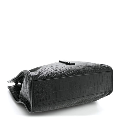 Saint Laurent Calfskin Crocodile Embossed Monogram Medium Niki Shopping Bag Black 4 of 11