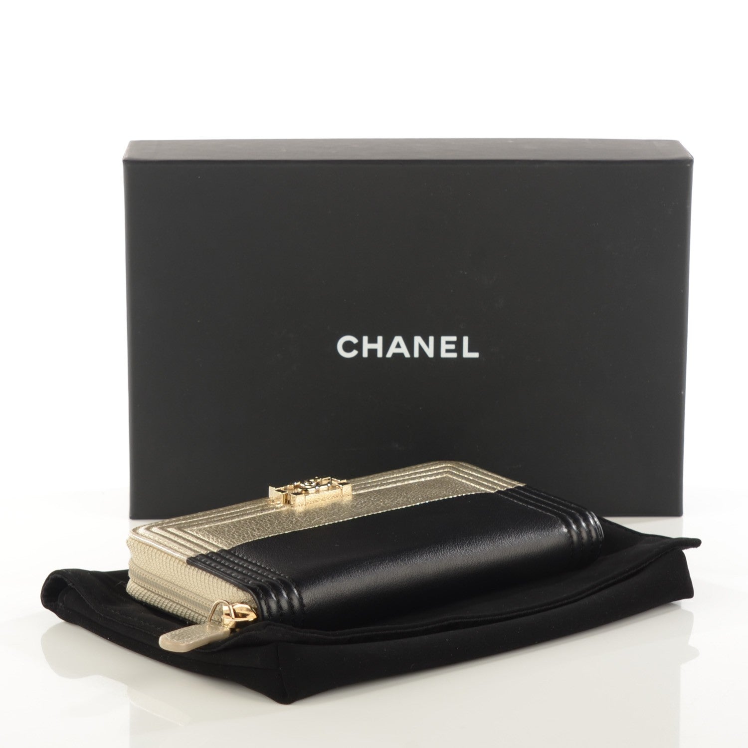 Chanel Lambskin Boy Zip Around Wallet Black Gold 4 of 8