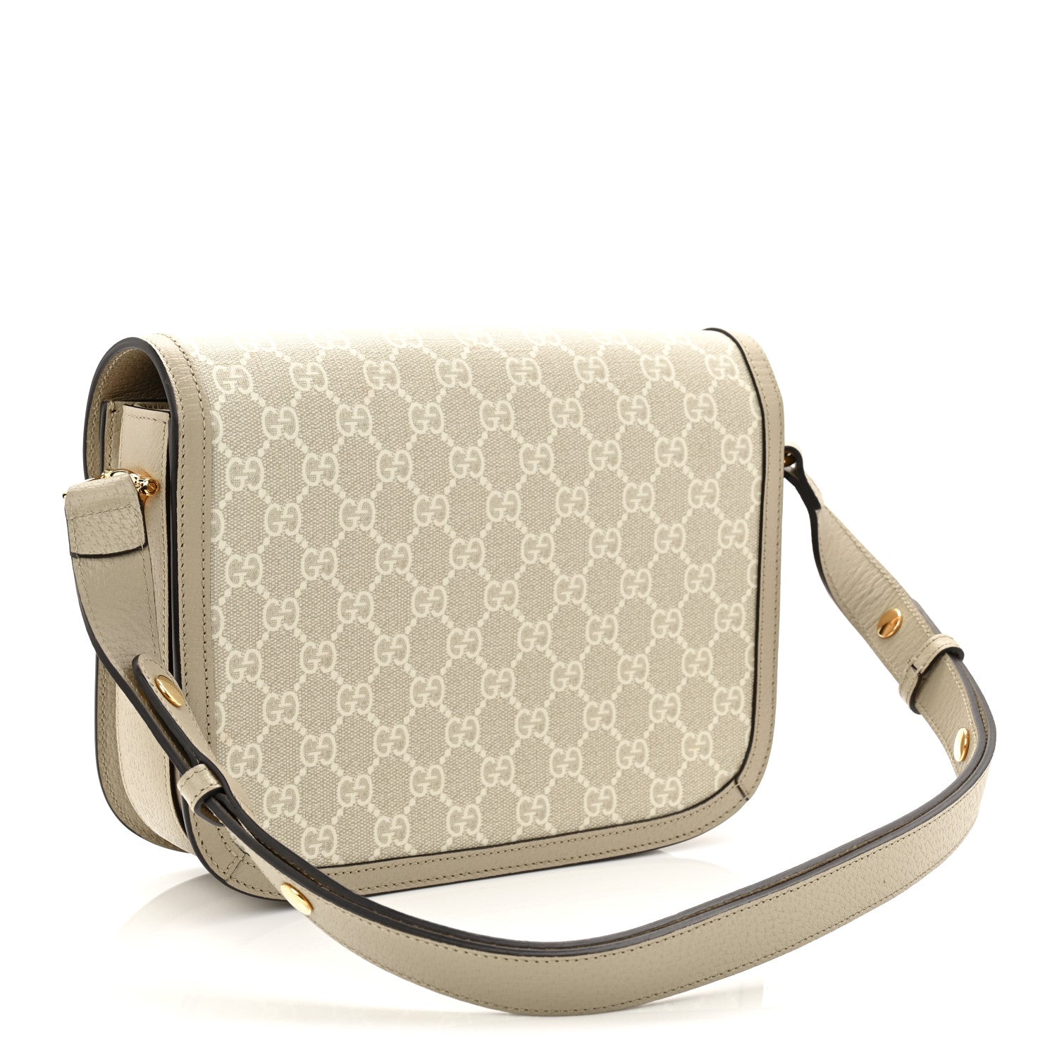 Gucci GG Supreme Monogram Textured Dollar Calfskin Horsebit 1955 Shoulder Bag Beige Mystic White Oatmeal 3 of 10