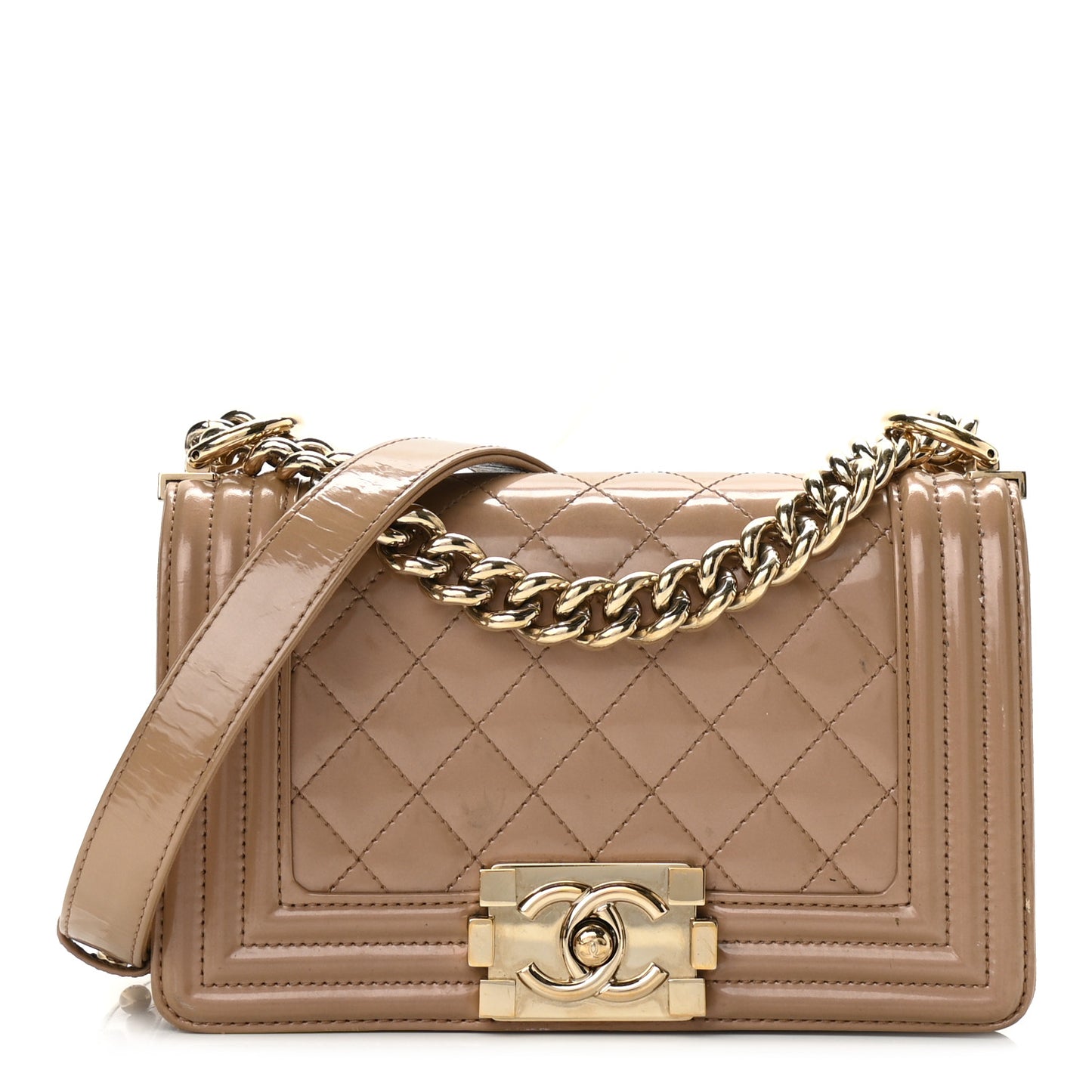 Iridescent Patent Quilted Small Boy Flap Beige