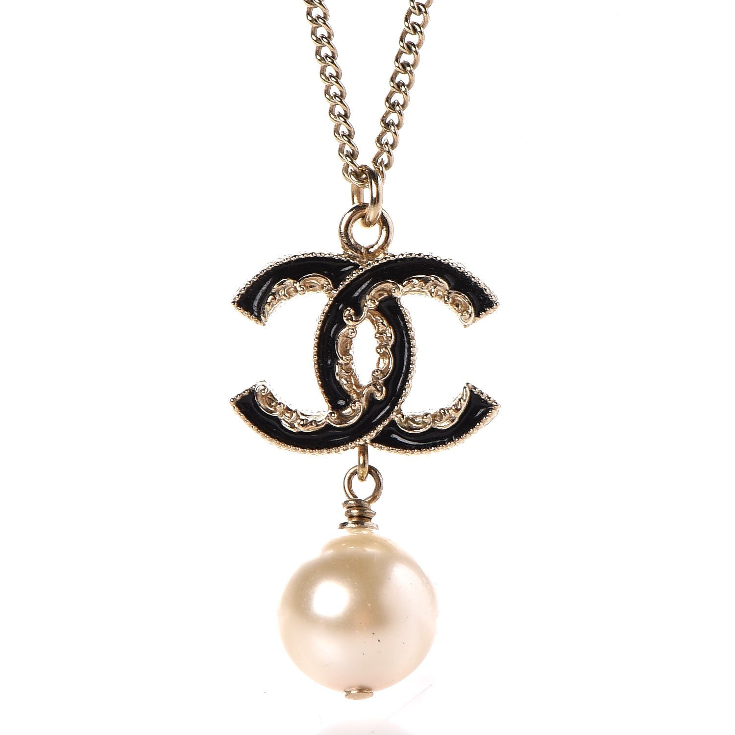 Chanel Enamel CC Baroque Pearl Drop Necklace Black Gold 3 of 6