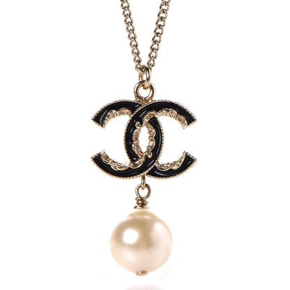 Chanel Enamel CC Baroque Pearl Drop Necklace Black Gold 3 of 6