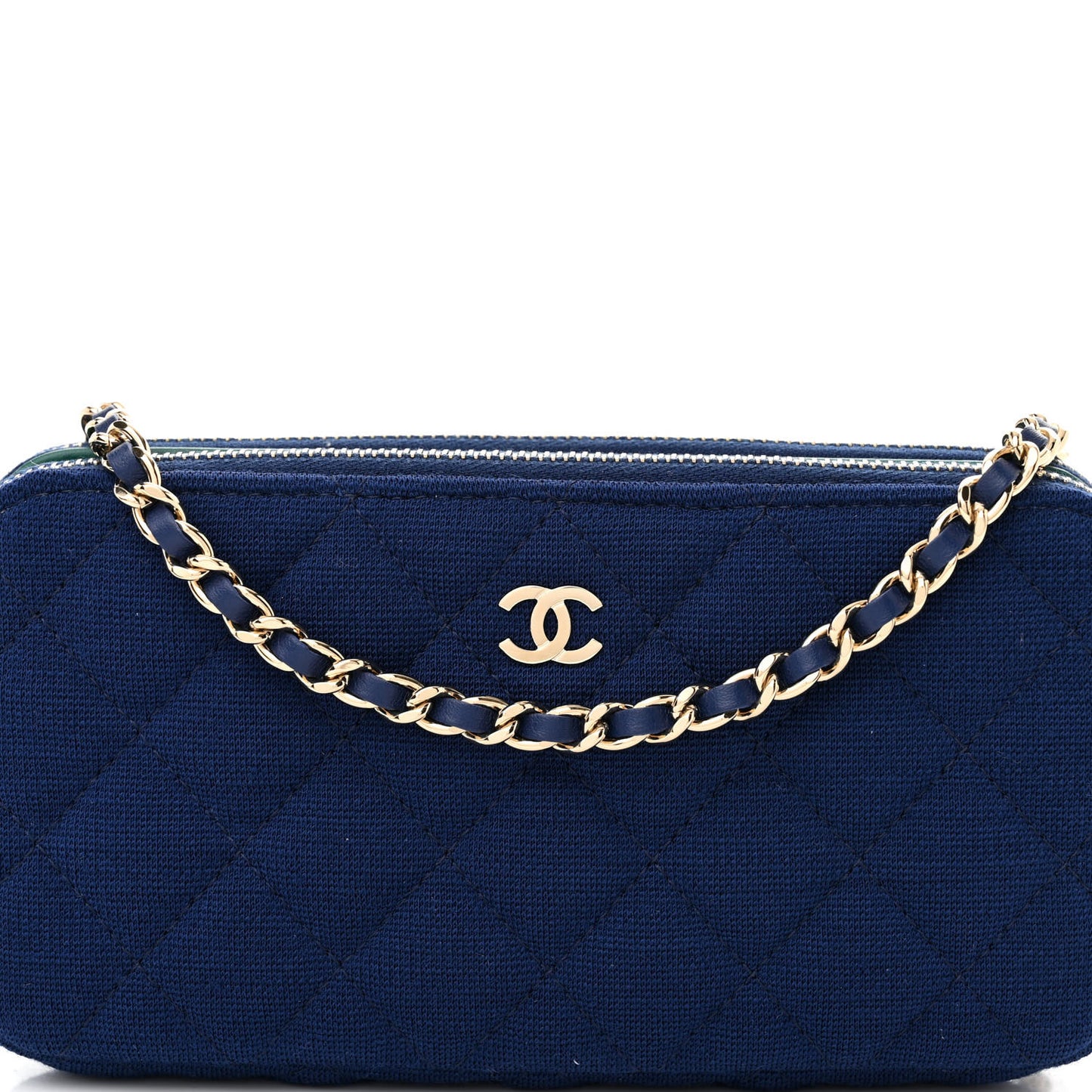 Jersey Quilted Small Clutch With Chain Navy