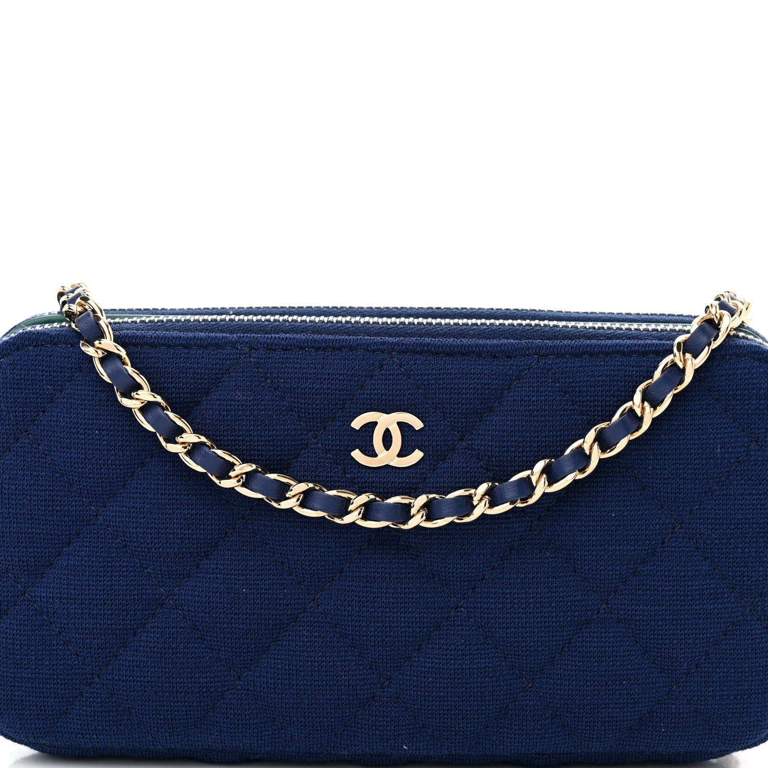 Chanel Jersey Quilted Small Clutch With Chain Navy 11 of 13