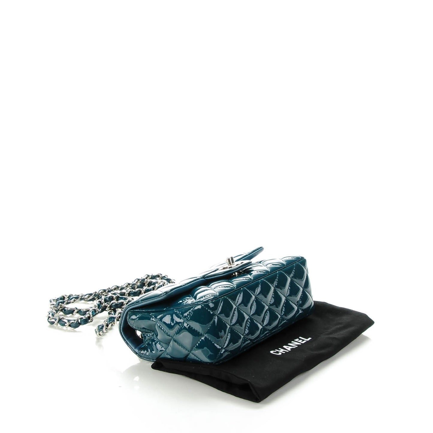 Patent Calfskin Quilted Mini Rectangular Flap Turquoise