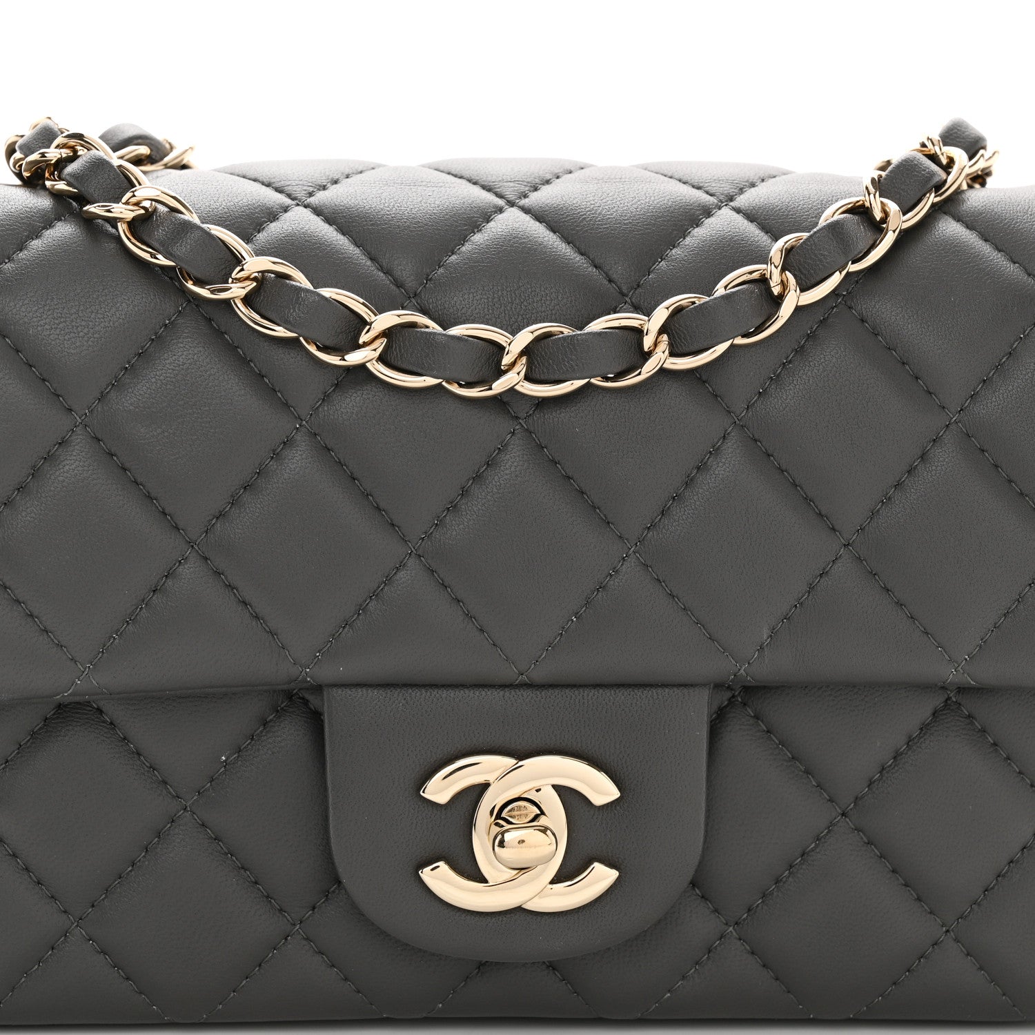 Chanel Lambskin Quilted Mini Rectangular Flap Dark Grey 8 of 11