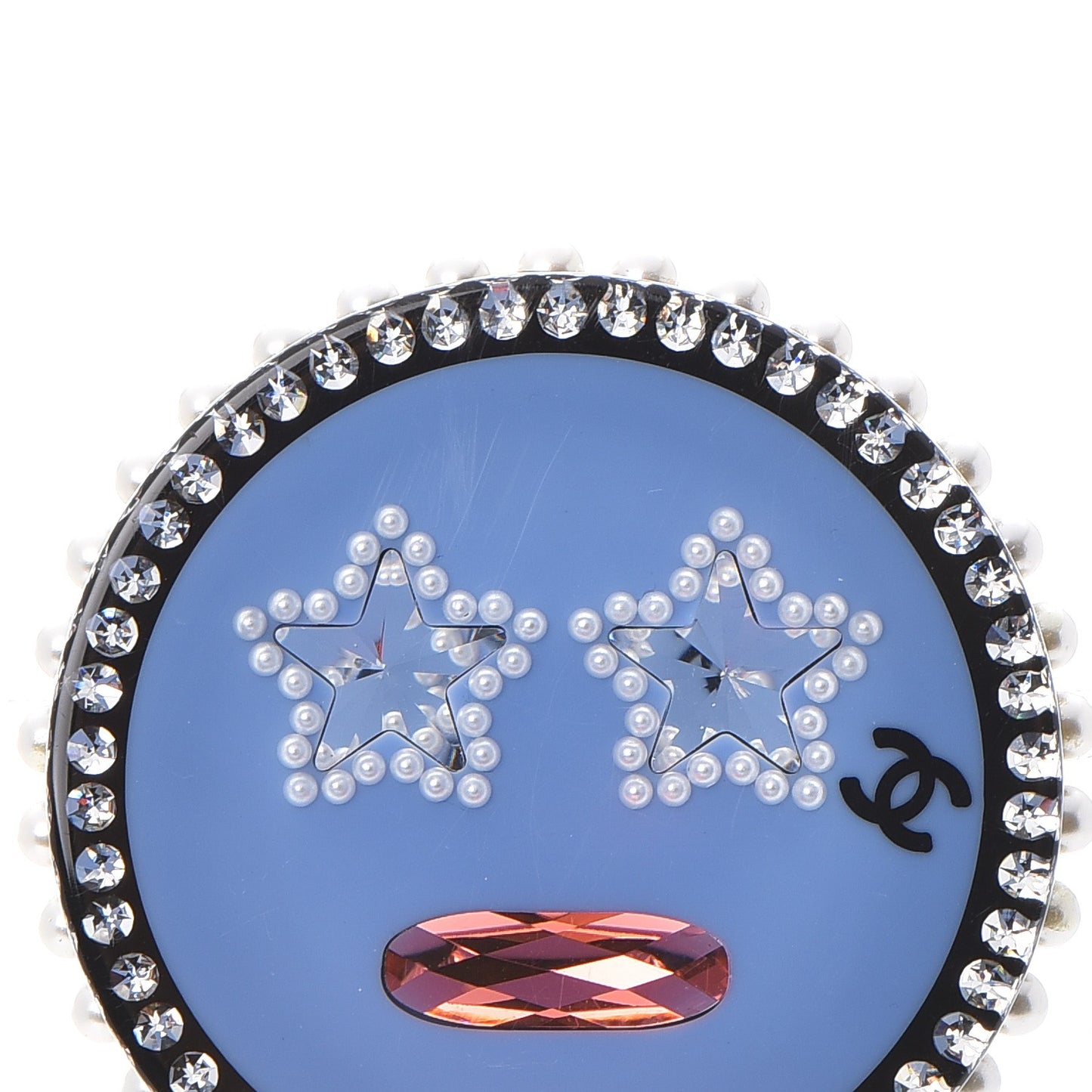 Metal Resin Pearl Emoji Brooch Purple Silver