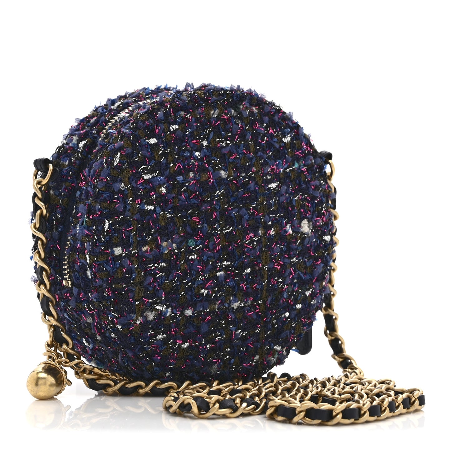 Tweed Quilted Round Clutch With Chain Multicolor