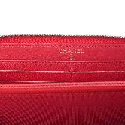 Chanel Lambskin Quilted Large Gusset Zip Around Wallet Rouge 6 of 9