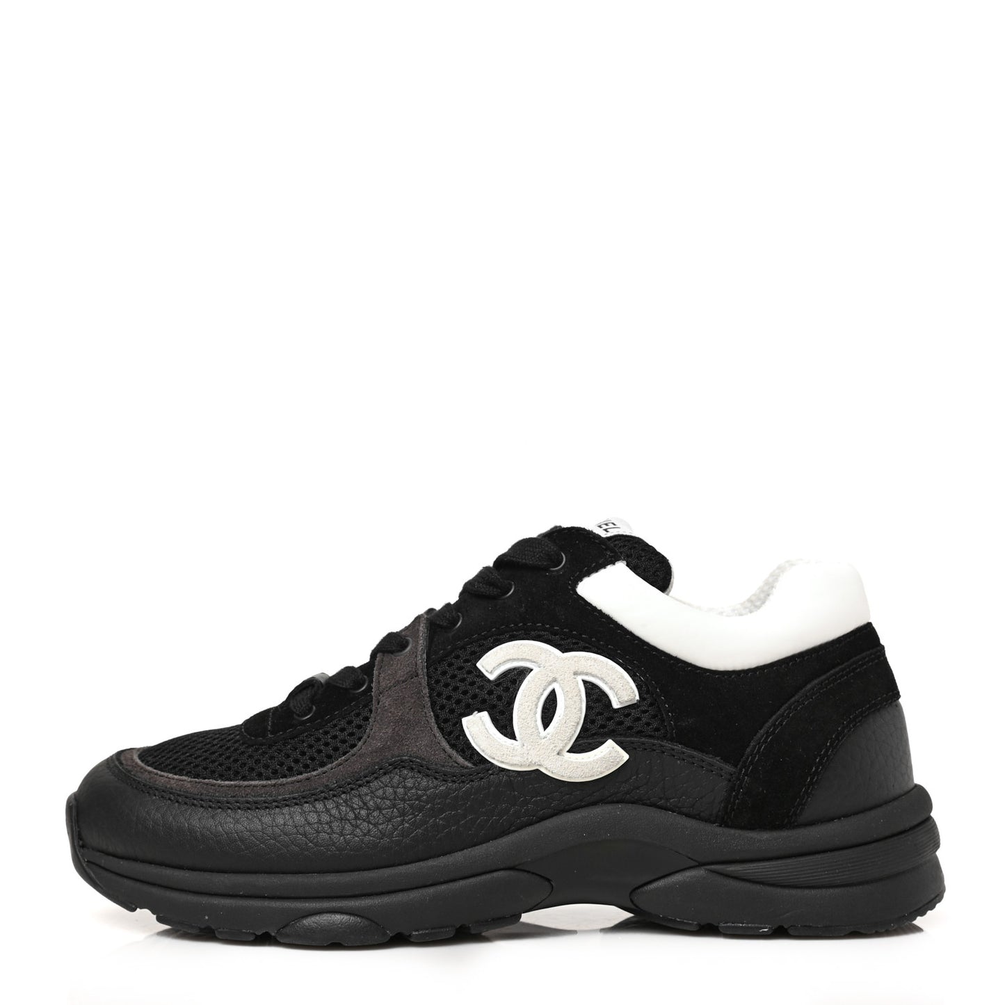 Mesh Suede Grained Calfskin Womens CC Sneakers 38 Black White