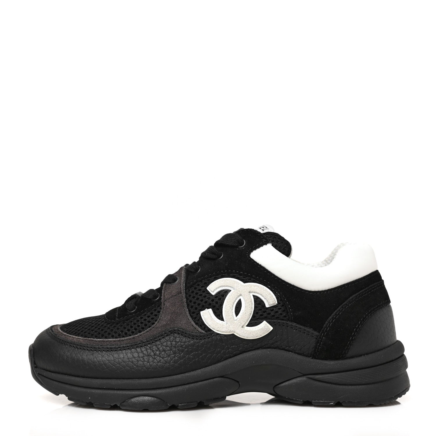 Chanel Mesh Suede Grained Calfskin Womens CC Sneakers 38 Black White 1 of 8
