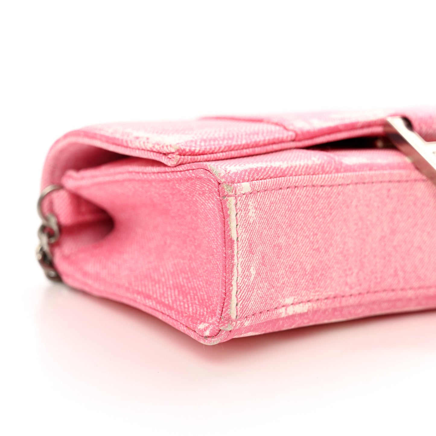 Nappa Denim Printed Hourglass Chain Bag Denim Pink