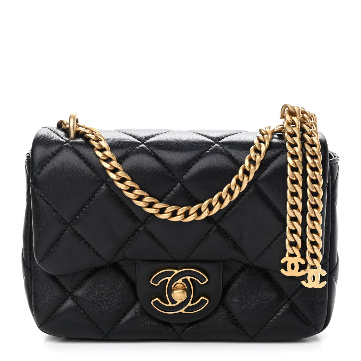 Chanel Lambskin Enamel Quilted Mini Pending CC Square Flap Black 1 of 9