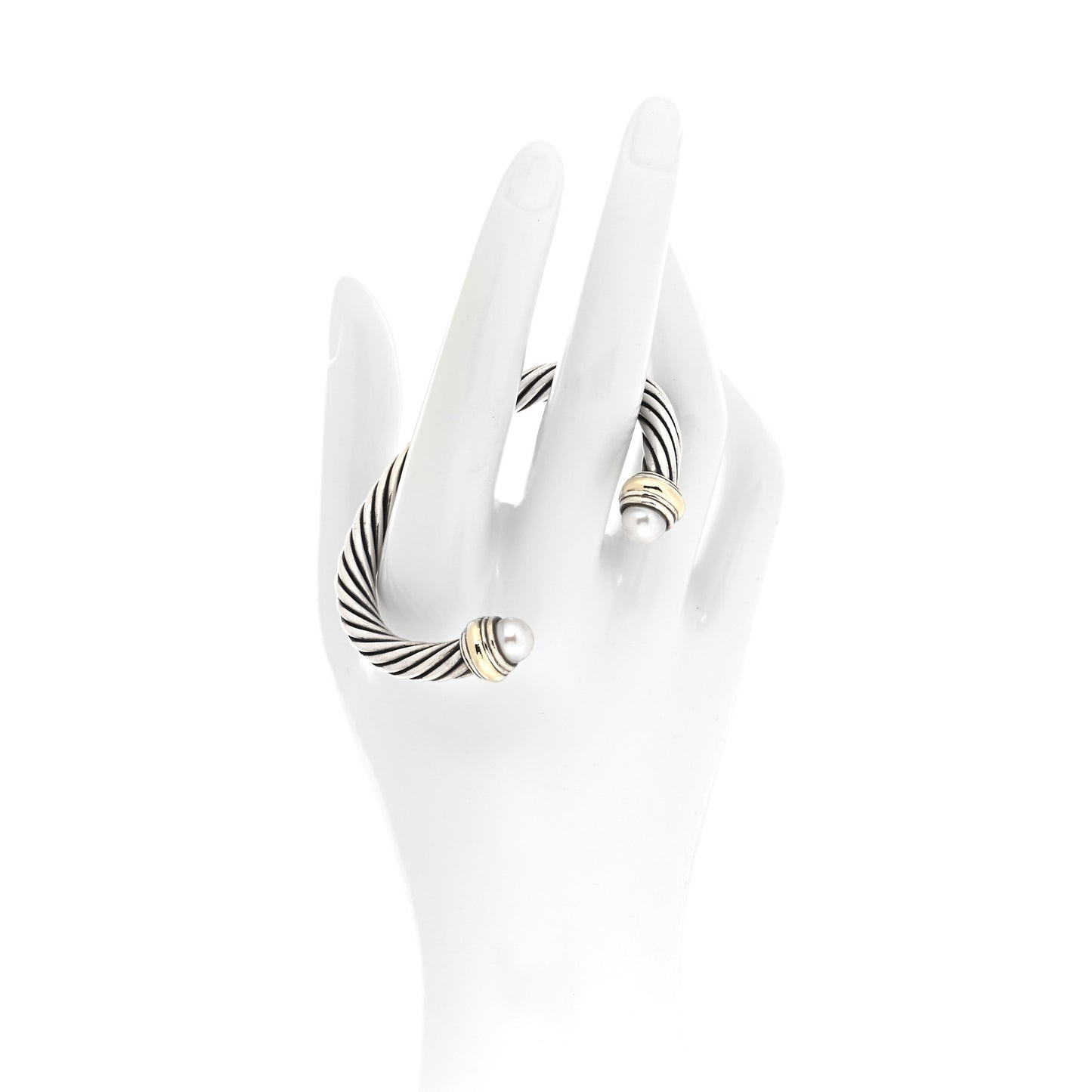Sterling Silver 14K Yellow Gold Pearl 7mm Cable Classics Bracelet