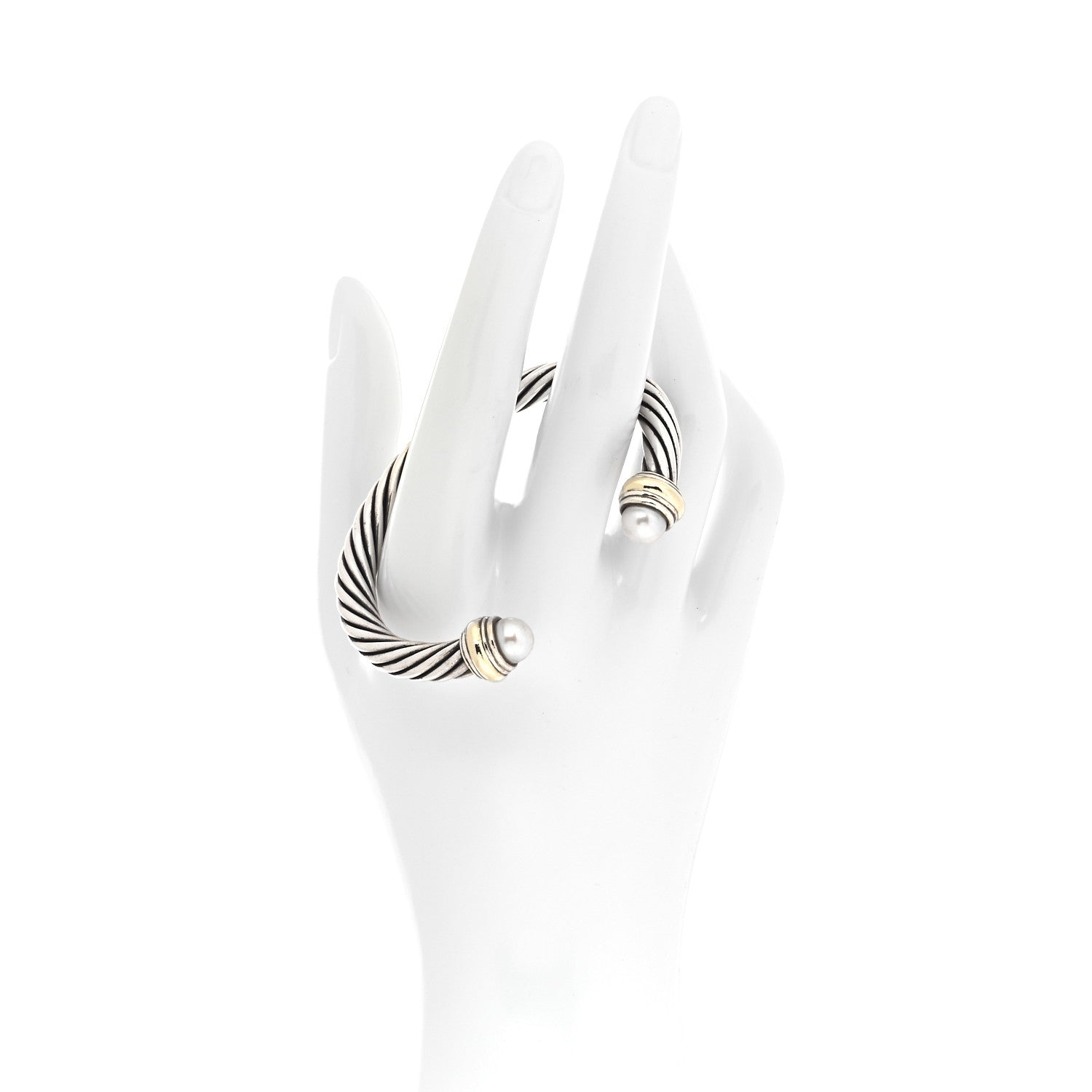David Yurman Sterling Silver 14K Yellow Gold Pearl 7mm Cable Classics Bracelet 2 of 4