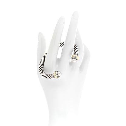 David Yurman Sterling Silver 14K Yellow Gold Pearl 7mm Cable Classics Bracelet 2 of 4
