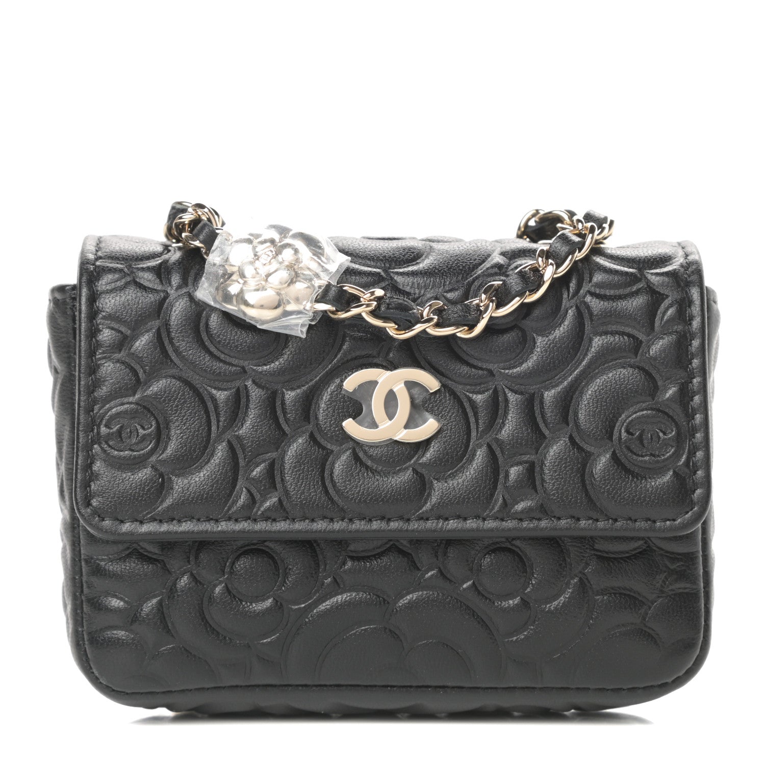 Chanel Lambskin Camellia Embossed Chain Belt Bag Black 1 of 12