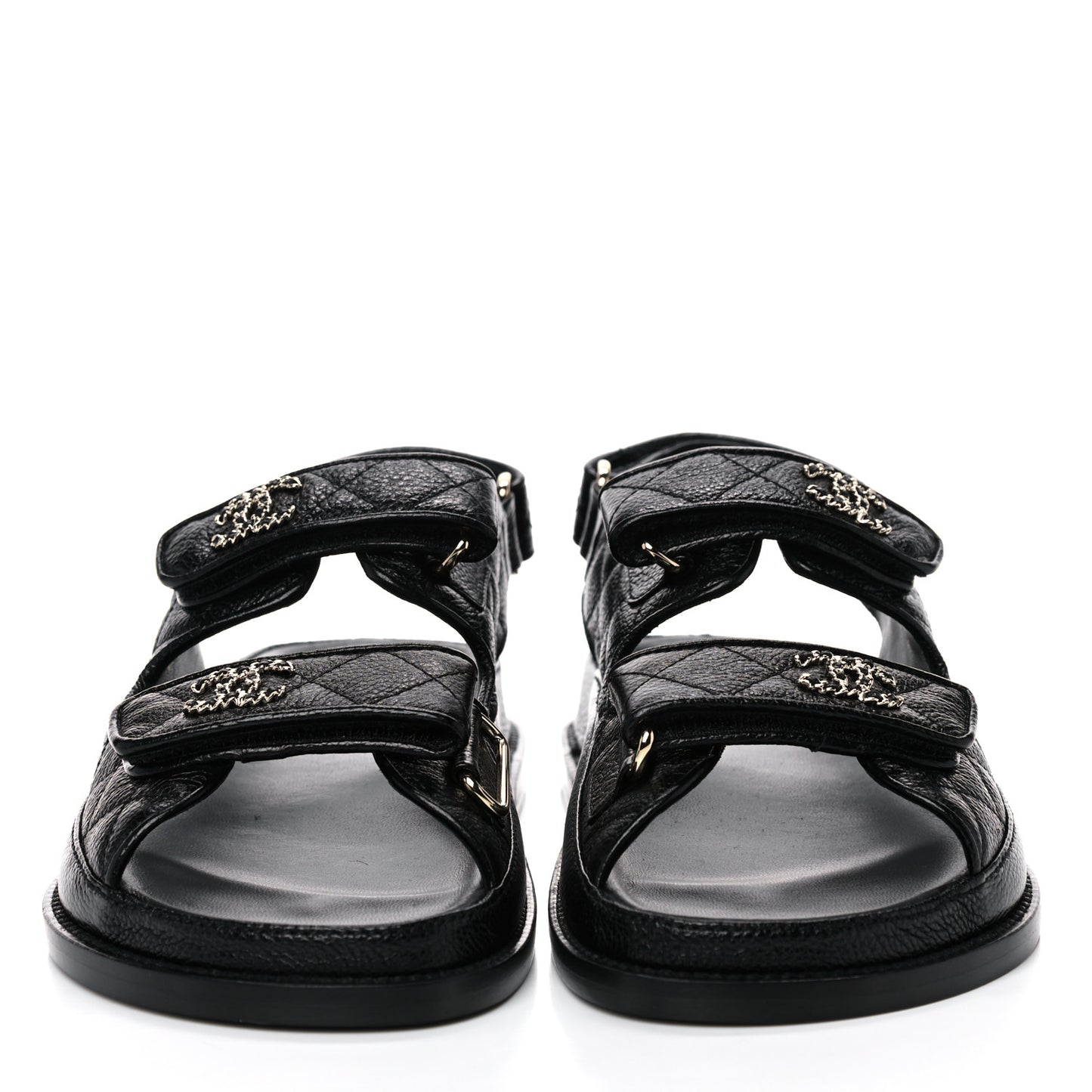 Grained Calfskin Velcro Dad Sandals 38 Black