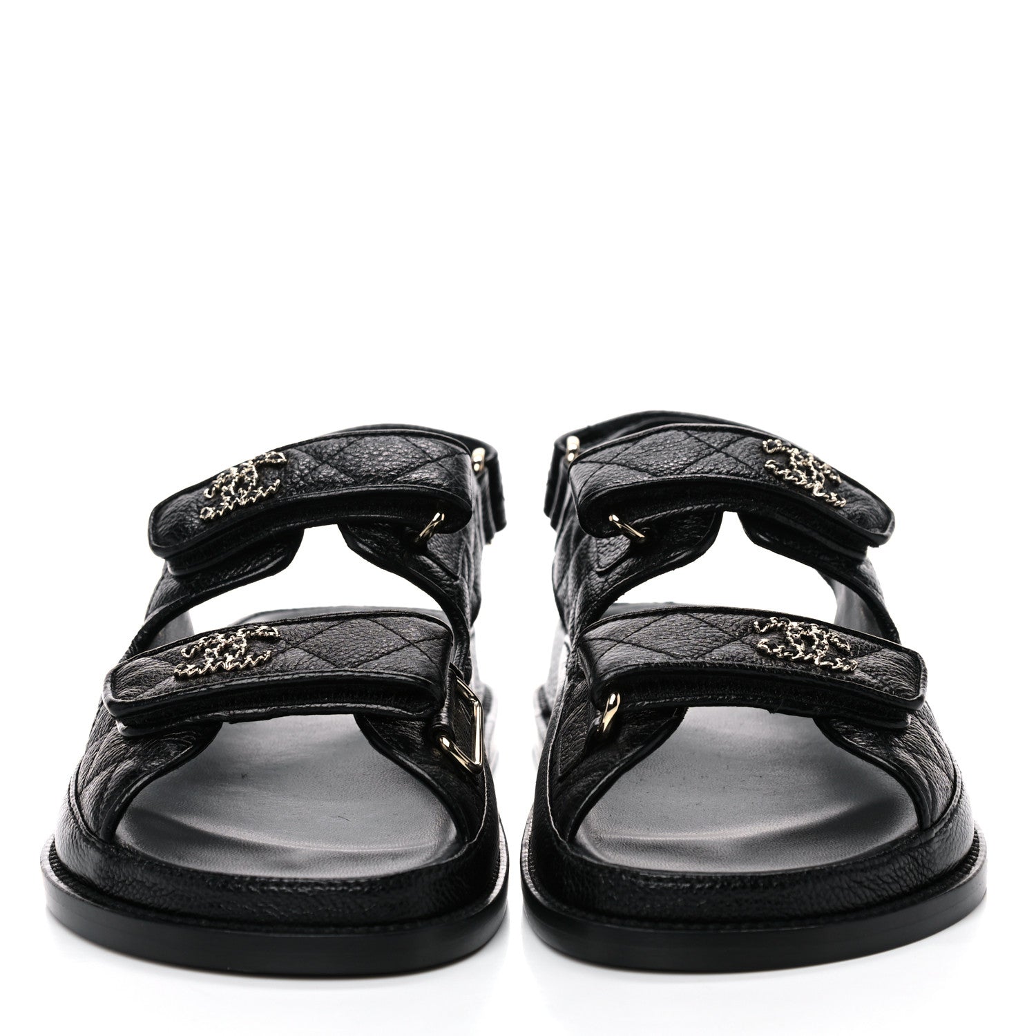 Chanel Grained Calfskin Velcro Dad Sandals 38 Black 2 of 8
