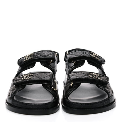Chanel Grained Calfskin Velcro Dad Sandals 38 Black 2 of 8