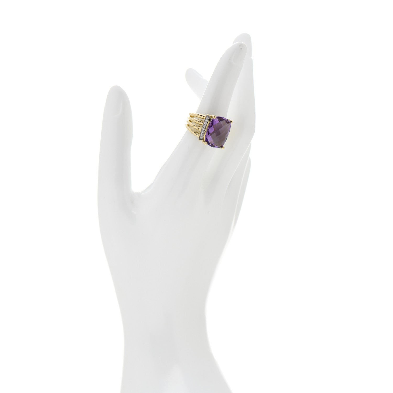 David Yurman 18K Yellow Gold Diamond Amethyst 16mm Wheaton Ring 54 6.75 2 of 4
