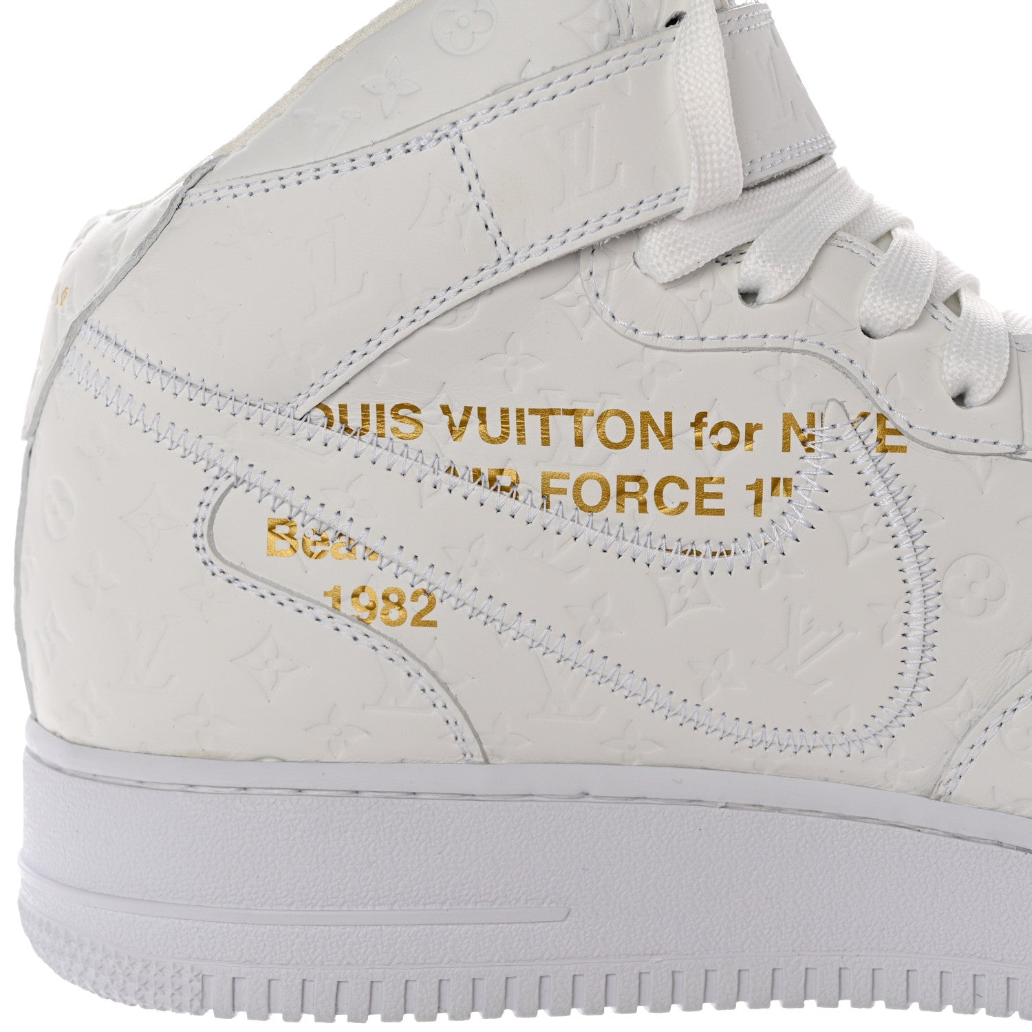 Louis Vuitton X NIKE AIR FORCE 1 Calfskin Monogram Mens Mid Sneakers 11 White 10 of 11