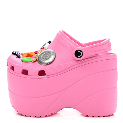 Balenciaga X CROCS Rubber Textured Womens Platform Sandals 35 Rose Bonbon 1 of 7